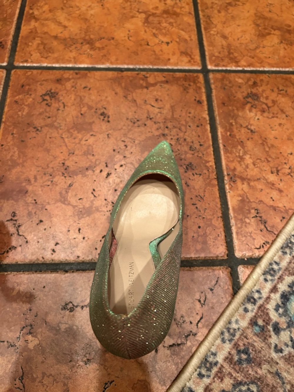 Stuart Wietzman Sparkle Pointed-Toe High Heels in Gold/Iridescent. - Picture 9 of 12